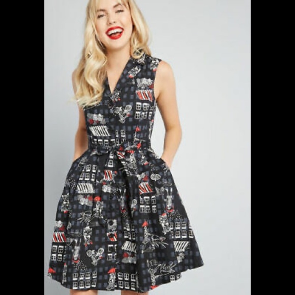 Modcloth Black and Red Patterned Dress